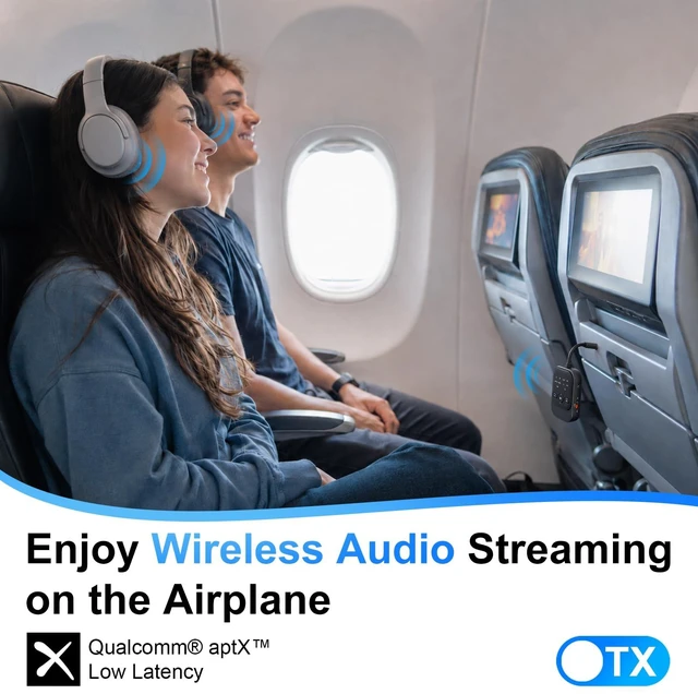 Alt view image 2 of 7 - Bluetooth Transmitter Receiver, Airplane Bluetooth Adapter for TV (Black) Bluetooth 5.3 Airplane Travel Essentials 2-in-1 Wireless Bluetooth Adapter Dual Link for Headphones Low Latency with Mic