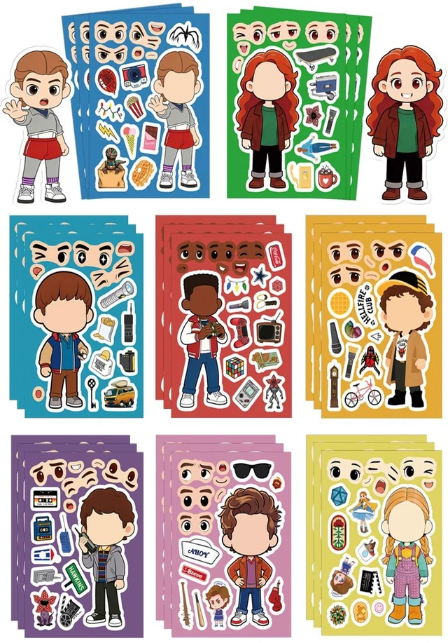 Main image of 24Pcs Retro 80s TV Things Make a Face Stickers, Funny DIY Anime Vinyl Pack For Laptop Water Bottle Scrapbook, Birthday Decorations Party Favors Supplies Gifts