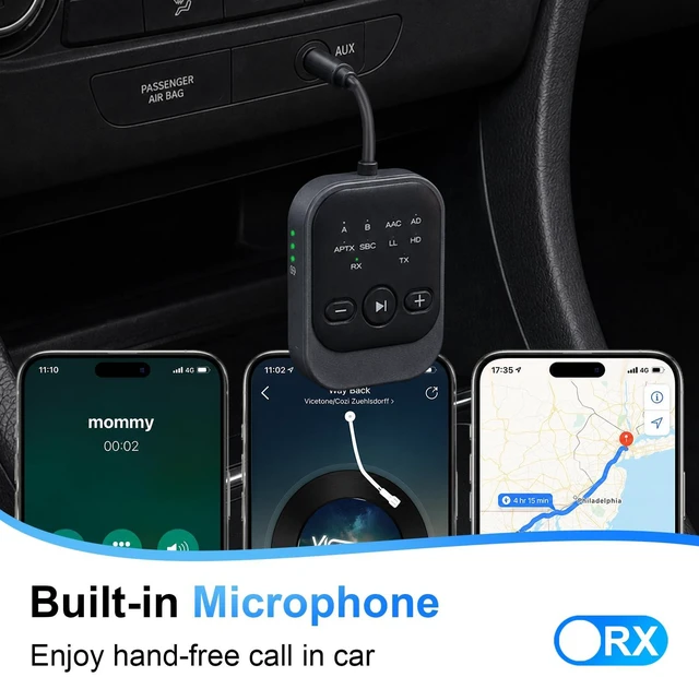 Alt view image 4 of 7 - Bluetooth Transmitter Receiver, Airplane Bluetooth Adapter for TV (Black) Bluetooth 5.3 Airplane Travel Essentials 2-in-1 Wireless Bluetooth Adapter Dual Link for Headphones Low Latency with Mic