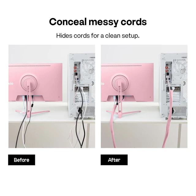 Alt view image 2 of 6 - 10FT Tubing Cable Sleeve Pink 1/2 inch Flexible Cable Management Sleeve for PC, Gaming, TV & Office, Wire Organizer for Desk Cable Cleanup