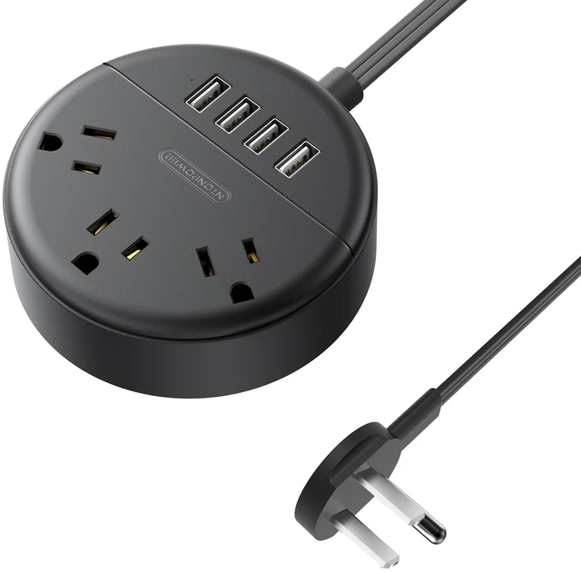 Main image of Flat Plug Power Strip, 5 ft Ultra Thin Flat Extension Cord, 3 Outlet and 4 USB Ports, Wall Mountable, Compact Power Strip for Travel, Office, School, Home, Dorm Room Essentials