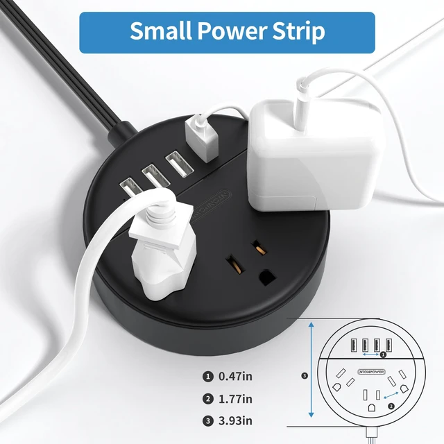 Alt view image 5 of 7 - Flat Plug Power Strip, 5 ft Ultra Thin Flat Extension Cord, 3 Outlet and 4 USB Ports, Wall Mountable, Compact Power Strip for Travel, Office, School, Home, Dorm Room Essentials