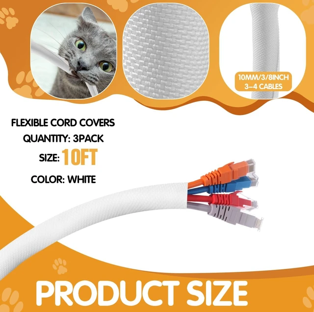 Alt view image 2 of 7 - 3 Pack 30ft Cord Protectors from Pets No Chew, 3/8 Inch, Pet Material No Chew Cord Cover, Protects Cables from Rabbits Dogs Cats, Flexible Electrical Wire Management, Perfect for Home & Office