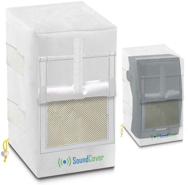 Main image of Two White Waterproof 600D Outdoor Speaker Covers for C-Bracket Mounted Speakers Fits Yamaha NS-AW294, Polk Atrium 6, Bose 251 (Max Dimensions: H 13.6" x W 7.9" x D 8.9")