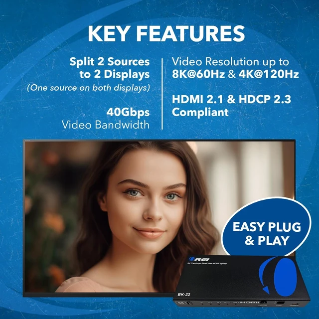 Alt view image 7 of 7 - 8K HDMI Splitter 2 in 2 Out with Dolby Vision, HDCP 2.3, Auto EDID 2 input 2 Output Switcher. Supports 4K@120Hz, IR, EDID, HDCP 2.3 With Remote Control. Built-in Equalizer, Retiming and Driver