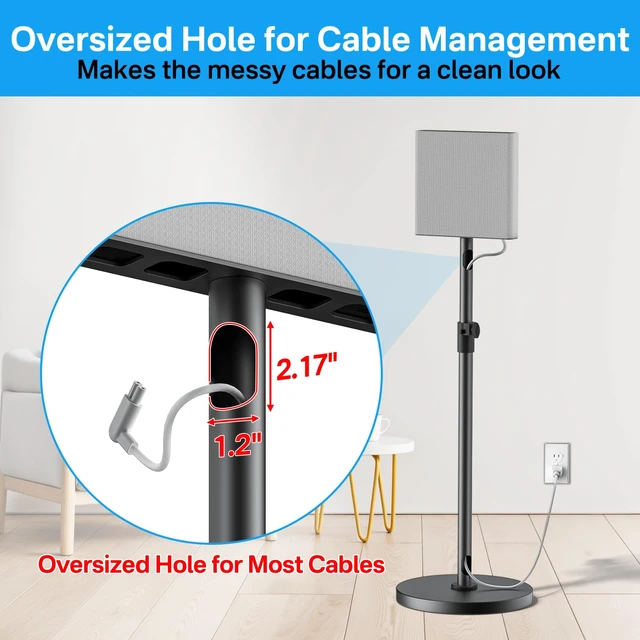Alt view image 4 of 6 - Height Adjustable Speaker Stands Pairs for Sony Bravia Theatre Quad HT-A9M2 Stands - Heavy-Duty Surround Speaker Stand for Sony HT-A9M2 Speaker Stand with Cable Management