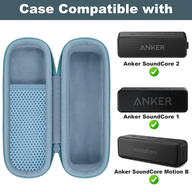 Alt view image 2 of 7 - Hard Case for Anker SoundCore/2/Motion B Outdoor Speaker,Light Blue Space For Charging Cable, Soft Lining, Durable Zippered Shell, Mesh Pocket, Hard Protective Bag