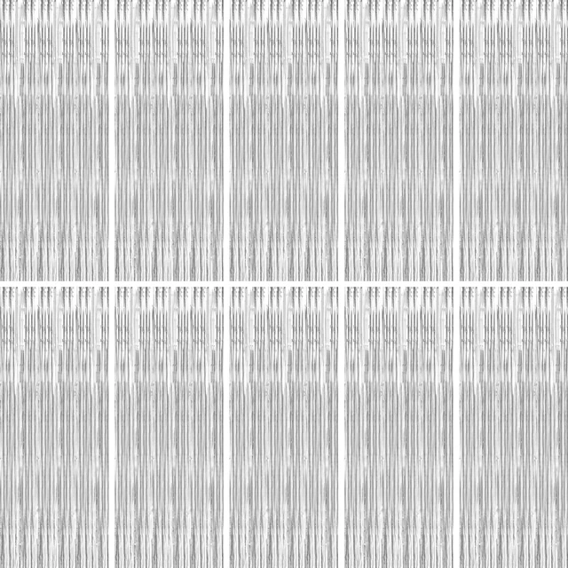 Main image of Silver Foil Fringe Curtain 10 Pack 3 x 8 Ft College Welcome Silver metallic tinsel creates a crisp reflective backdrop while adhesive backs simplify setup on walls doorways and arches