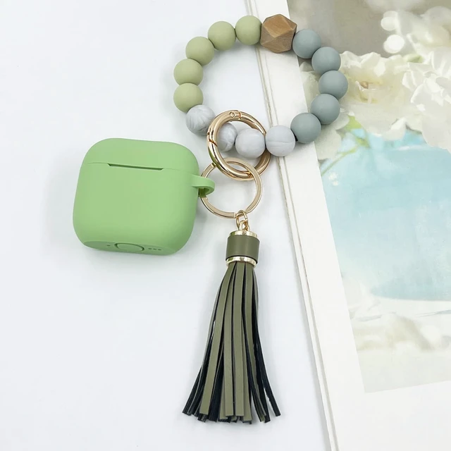 Alt view image 6 of 7 - Compatible with AirPods 4 Case Cover, Soft Silicone Protective Cover with Bracelet Keychain, Compatible with Apple AirPods 4th Generation Wireless Earbuds (Light Green)