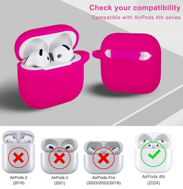 Alt view image 3 of 7 - Compatible with AirPods 4 Case Cover, Soft Silicone Protective Cover with Bracelet Keychain, Compatible with Apple AirPods 4th Generation Wireless Earbuds (Hot Pink)