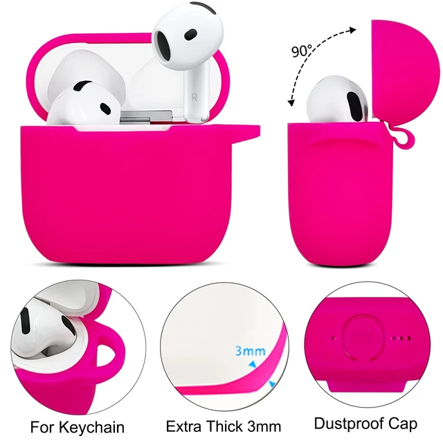 Alt view image 4 of 7 - Compatible with AirPods 4 Case Cover, Soft Silicone Protective Cover with Bracelet Keychain, Compatible with Apple AirPods 4th Generation Wireless Earbuds (Hot Pink)