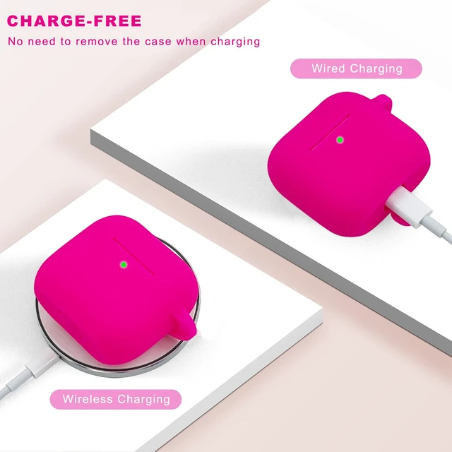 Alt view image 5 of 7 - Compatible with AirPods 4 Case Cover, Soft Silicone Protective Cover with Bracelet Keychain, Compatible with Apple AirPods 4th Generation Wireless Earbuds (Hot Pink)