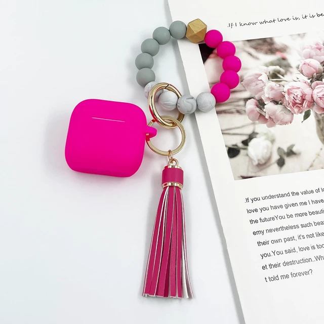 Alt view image 6 of 7 - Compatible with AirPods 4 Case Cover, Soft Silicone Protective Cover with Bracelet Keychain, Compatible with Apple AirPods 4th Generation Wireless Earbuds (Hot Pink)