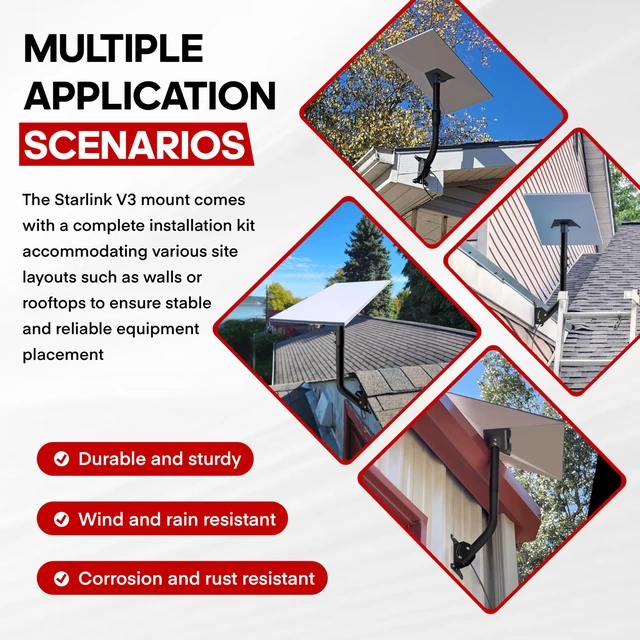 Alt view image 7 of 7 - Adjustable Starlink Mounting Kit for Gen 3 Gen 4 Gen 4X Standard Dish Comes with Gen3 Pipe Adapter, HeavyDuty Telescoping Support Arm, Sturdy Hardware for Secure Wall and Roof Mount Installation