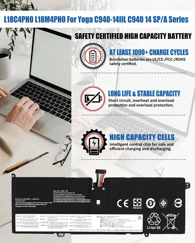 Alt view image 2 of 5 - L18C4PH0 L18M4PH0 Battery for Lenovo Yoga C940-14IIL Yoga C940 15irh 14 for (Terminal 12-Wire) 5B10T11585 5B10W67374 5B10T11586 5B10W67180-7.68V 60Wh 7820mAh