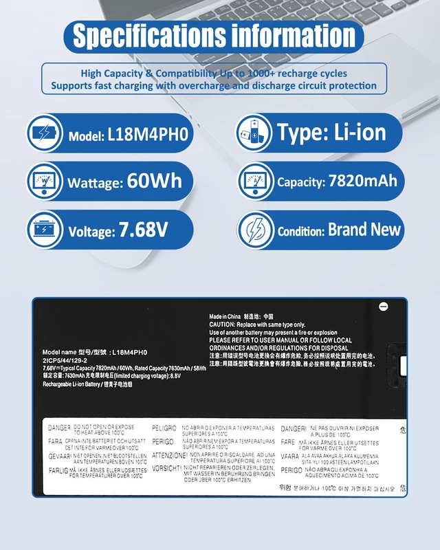 Alt view image 4 of 5 - L18C4PH0 L18M4PH0 Battery for Lenovo Yoga C940-14IIL Yoga C940 15irh 14 for (Terminal 12-Wire) 5B10T11585 5B10W67374 5B10T11586 5B10W67180-7.68V 60Wh 7820mAh