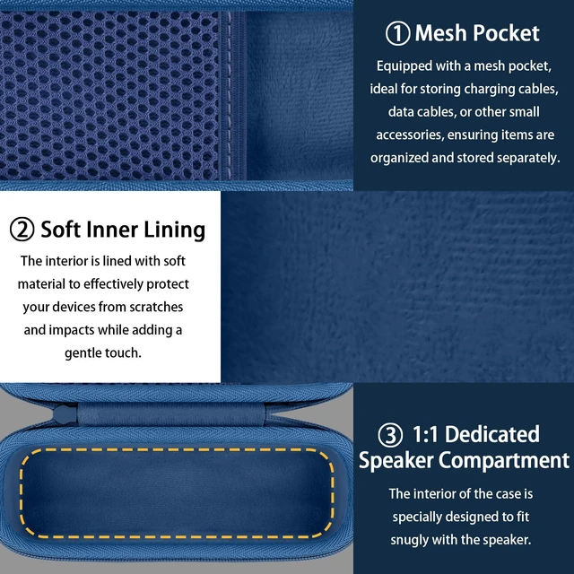 Alt view image 4 of 7 - Hard Case for Anker SoundCore/2/Motion B Outdoor Speaker, Dark Blue Space For Charging Cable, Soft Lining, Durable Zippered Shell, Mesh Pocket, Hard Protective Bag