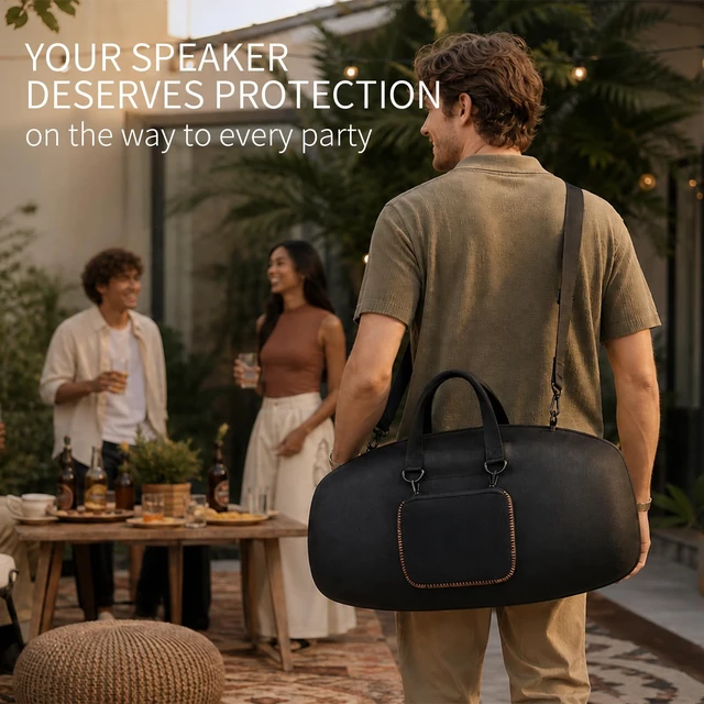 Alt view image 3 of 7 - Carrying Case for JBL Boombox 4, Portable Speaker Travel Bag Hard EVA Shell, Soft Lining, Shoulder Strap, Cable Pouch, Camping, Road Trips, Outdoor Parties, Grey Inside - Case Only