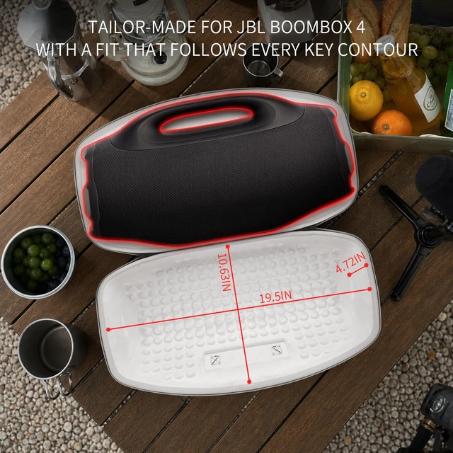 Alt view image 2 of 7 - Carrying Case for JBL Boombox 4, Portable Speaker Travel Bag Hard EVA Shell, Soft Lining, Shoulder Strap, Cable Pouch, Camping, Road Trips, Outdoor Parties, Grey Inside - Case Only