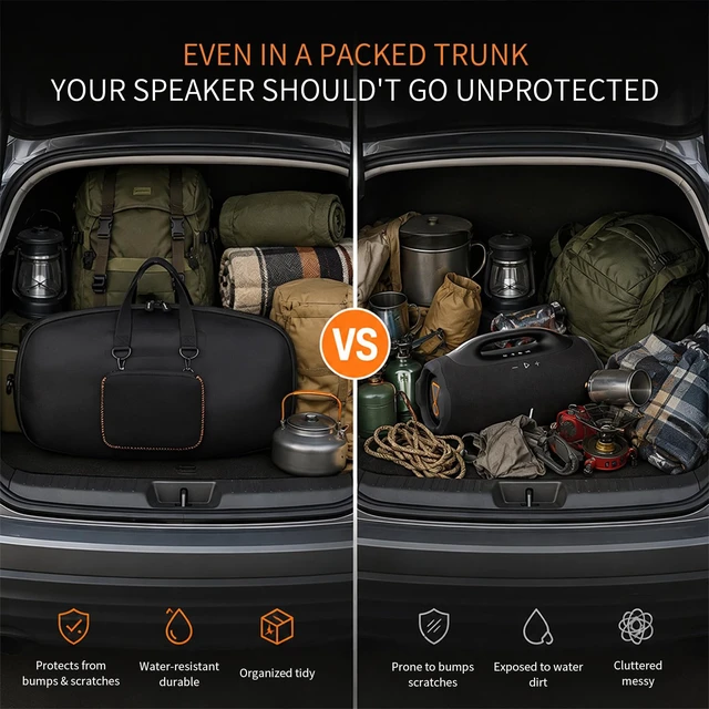 Alt view image 4 of 7 - Carrying Case for JBL Boombox 4, Portable Speaker Travel Bag Hard EVA Shell, Soft Lining, Shoulder Strap, Cable Pouch, Camping, Road Trips, Outdoor Parties, Grey Inside - Case Only