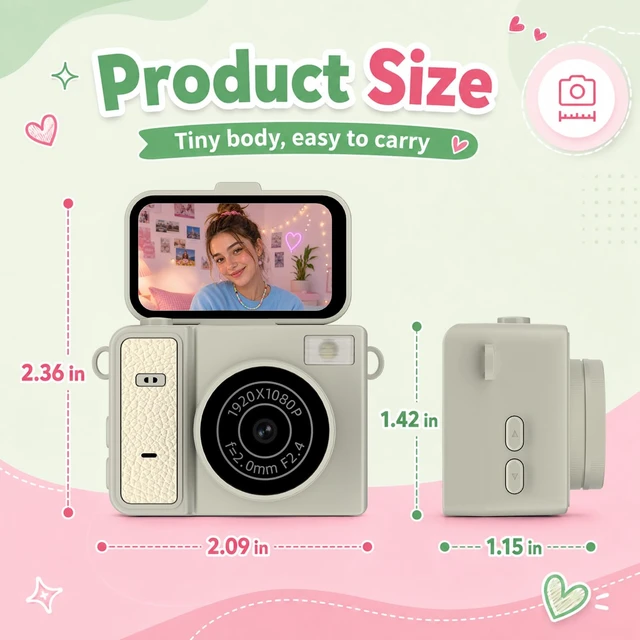 Alt view image 3 of 7 - Mini Keychain Digital Camera, Brown Mini Camera with Flip Screen, 1MP 1080P Small Camera, 8GB Card, Video Recorder, Long Battery Life for Travel, Party and Vlog