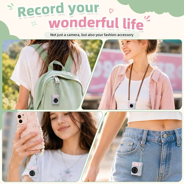 Alt view image 4 of 7 - Mini Keychain Digital Camera, Pink Mini Camera with Flip Screen, 1MP 1080P Small Camera, 8GB Card, Video Recorder, Long Battery Life for Travel, Party and Vlog
