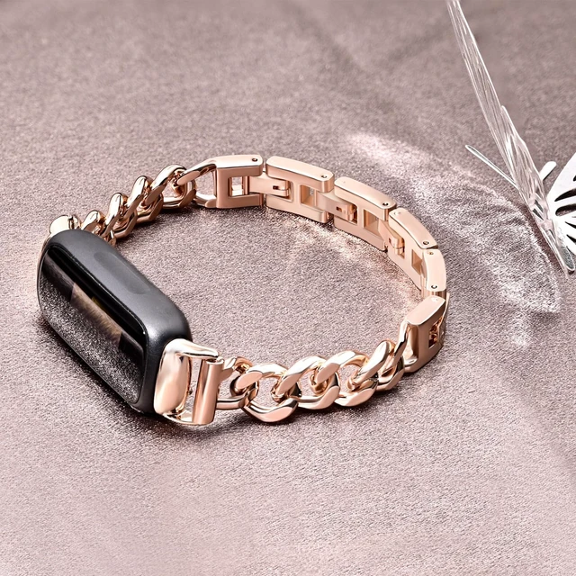 Alt view image 3 of 6 - Metal Chain Band Compatible with Fitbit Inspire 3 Bands, Adjustable Stainless Steel Straps Replacement for Fitbit Inspire 3 Bands for Women Men