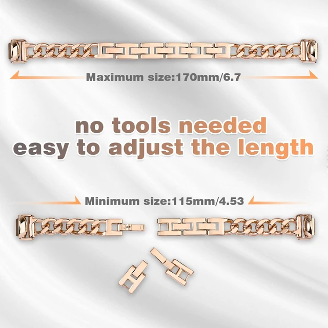 Alt view image 4 of 6 - Metal Chain Band Compatible with Fitbit Inspire 3 Bands, Adjustable Stainless Steel Straps Replacement for Fitbit Inspire 3 Bands for Women Men