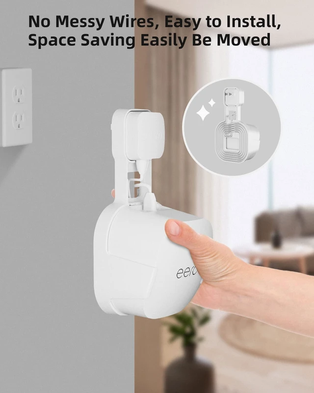 Alt view image 6 of 7 - 1 Pack Outlet Wall Mount Holder for eero 6 and Eero 6+ Wall Mount Holder Stand Bracket for eero 6 and Eero 6+, Built-In Cord Storage and No-Drill Outlet Mounting