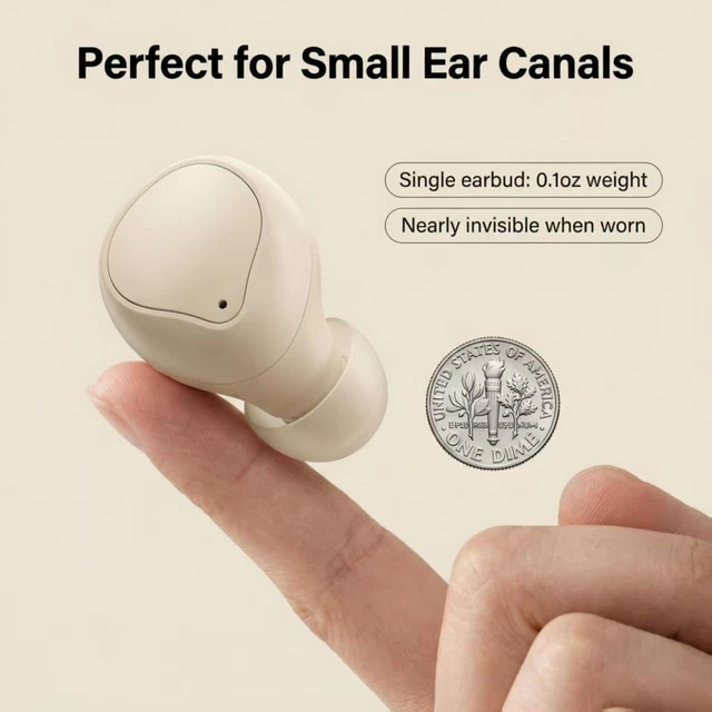 Alt view image 3 of 7 - Ultra small mini earphones Mini Invisible Wireless Earbuds for Small Ear Canals, Low Profile Hidden Sleep Earbuds, IPX5 Waterproof Bluetooth Headphones for Work, Side Sleep & Daily Use (beige)