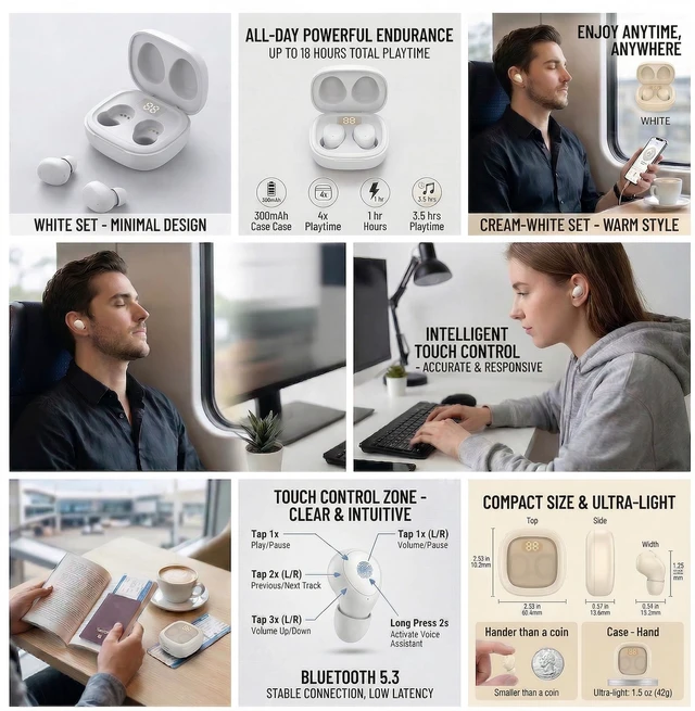 Alt view image 5 of 7 - Ultra small mini earphones Mini Invisible Wireless Earbuds for Small Ear Canals, Low Profile Hidden Sleep Earbuds, IPX5 Waterproof Bluetooth Headphones for Work, Side Sleep & Daily Use (white)