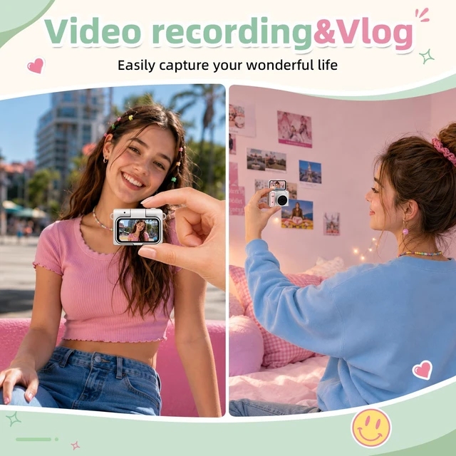 Alt view image 6 of 7 - Mini Keychain Digital Camera, Pink Mini Camera with Flip Screen, 1MP 1080P Small Camera, 8GB Card, Video Recorder, Long Battery Life for Travel, Party and Vlog