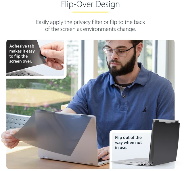 Alt view image 3 of 7 - 14-inch 16:10 Flip-Over Privacy Screen with Touch, Laptop Security Shield, Anti-Glare Blue Light Filter
