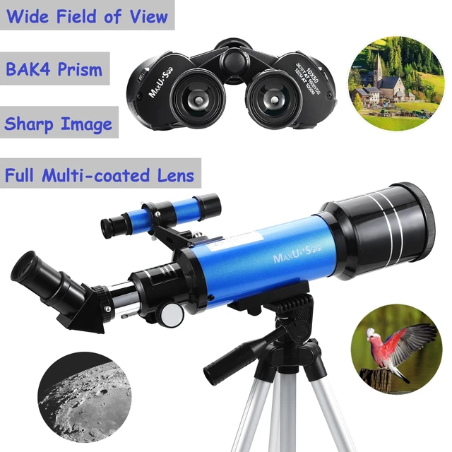 Alt view image 4 of 6 - Travel Telescope with Backpack - 70mm Refractor Telescope & 10X50 HD Binoculars Bak4 Prism FMC Lens for Moon Viewing Bird Watching Sightseeing
