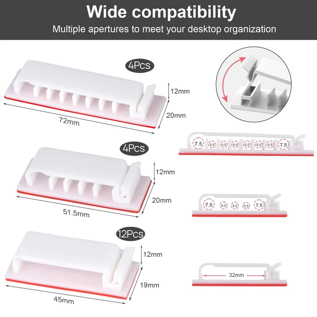 Alt view image 2 of 7 - Cable Management Clips, 20Pcs Cable Organizers Wire Clips Cord Holder for TV PC Ethernet Cable Desk Home Office (White)