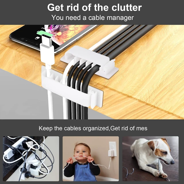 Alt view image 3 of 7 - Cable Management Clips, 20Pcs Cable Organizers Wire Clips Cord Holder for TV PC Ethernet Cable Desk Home Office (White)