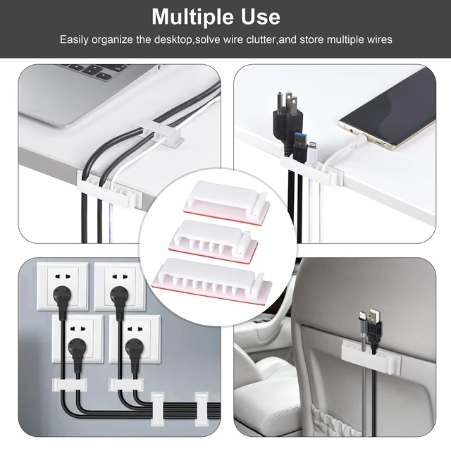 Alt view image 4 of 7 - Cable Management Clips, 20Pcs Cable Organizers Wire Clips Cord Holder for TV PC Ethernet Cable Desk Home Office (White)