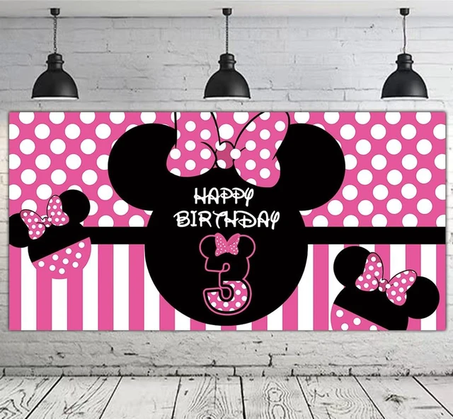 Alt view image 3 of 6 - Minnie 3rd Birthday Backdrop Minnie 3rd Birthday Banner Party Supplies Minnie Third Bday Decorations Background (6.6 x 3.3 ft)