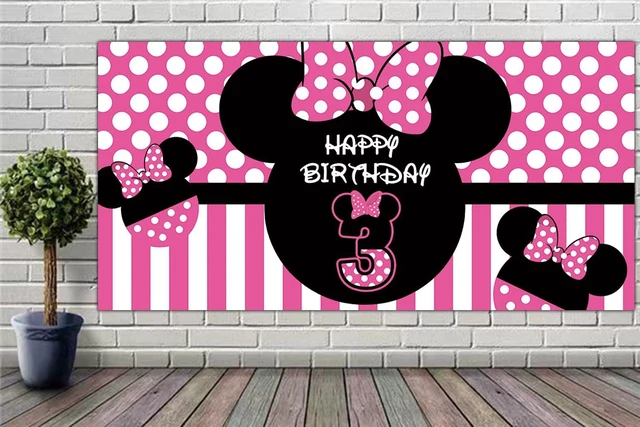 Alt view image 4 of 6 - Minnie 3rd Birthday Backdrop Minnie 3rd Birthday Banner Party Supplies Minnie Third Bday Decorations Background (6.6 x 3.3 ft)