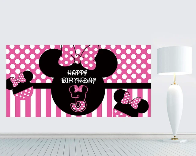 Alt view image 5 of 6 - Minnie 3rd Birthday Backdrop Minnie 3rd Birthday Banner Party Supplies Minnie Third Bday Decorations Background (6.6 x 3.3 ft)
