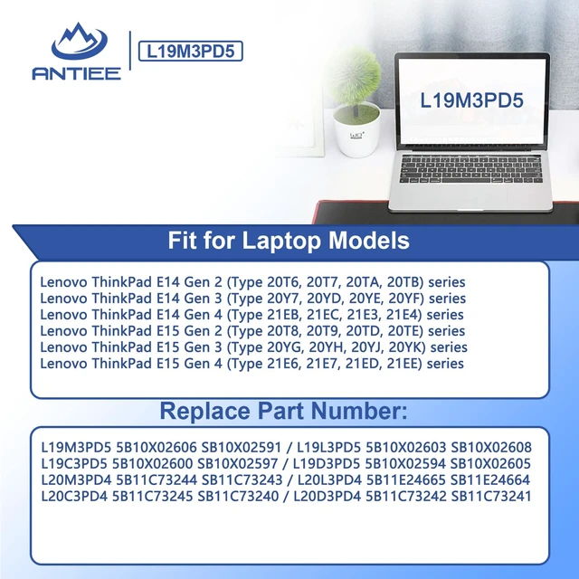 Alt view image 4 of 7 - L19M3PD5 45Wh Laptop Battery Replacement for Lenovo ThinkPad E14 E15 Series E14 Gen 2/ Gen 3/ Gen 4, E15 Gen 2/ Gen 3/ Gen 4 Series L19C3PD5 L19L3PD5 L20M3PD4 L20C3PD4 L20L3PD4 11.1V 4120mAh