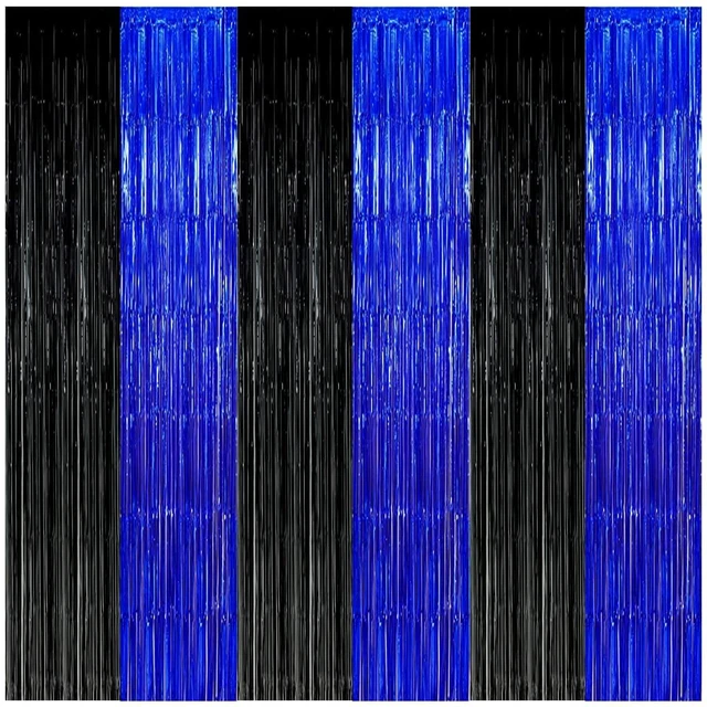 Main image of Black Blue Party Decorations Backdrops Foil Fringe, 3 Pack 2026 Graduation Black Blue Curtains Backdrops for Boys Birthday New Year Baby Shower Party Decorations