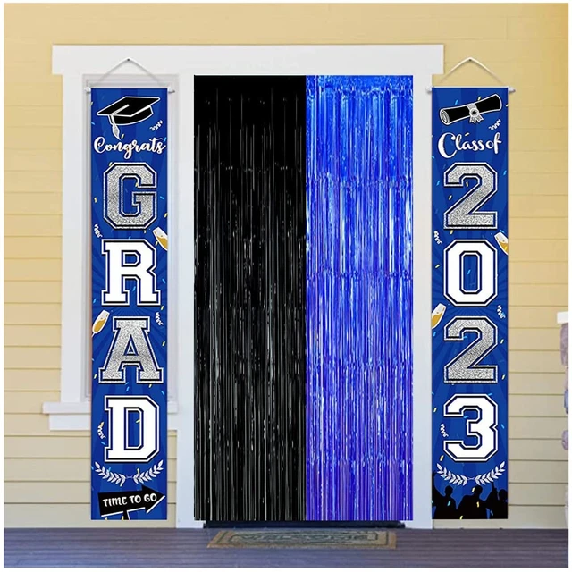 Alt view image 2 of 7 - Black Blue Party Decorations Backdrops Foil Fringe, 3 Pack 2026 Graduation Black Blue Curtains Backdrops for Boys Birthday New Year Baby Shower Party Decorations