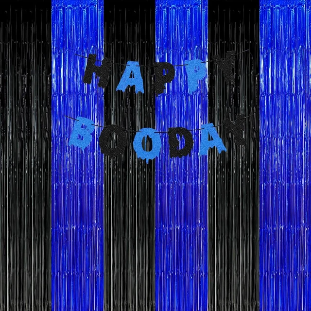 Alt view image 6 of 7 - Black Blue Party Decorations Backdrops Foil Fringe, 3 Pack 2026 Graduation Black Blue Curtains Backdrops for Boys Birthday New Year Baby Shower Party Decorations