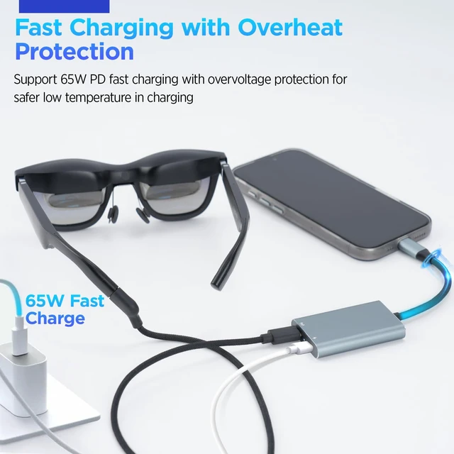 Alt view image 5 of 7 - HiBloks USB-C AR Hub and Charging Adapter for Switch 2 and AR Glasses Charge and Play Adapter with 4K60Hz and 65W Fast Charging for Switch 1&2/Rokid/Xreal/RayNeo/VITURE/iPhone 15&16 &17