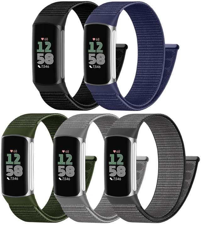 Main image of 5 Pack Sport Loop Nylon Compatible with Fitbit Charge 6/Fitbit Charge 5 Bands, Soft Nylon Breathable Washable Replacement Wristband for Charge 6/Charge 5 Men Woman