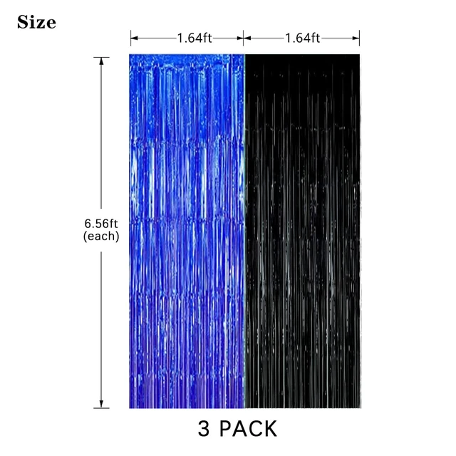 Alt view image 7 of 7 - Black Blue Party Decorations Backdrops Foil Fringe, 3 Pack 2026 Graduation Black Blue Curtains Backdrops for Boys Birthday New Year Baby Shower Party Decorations