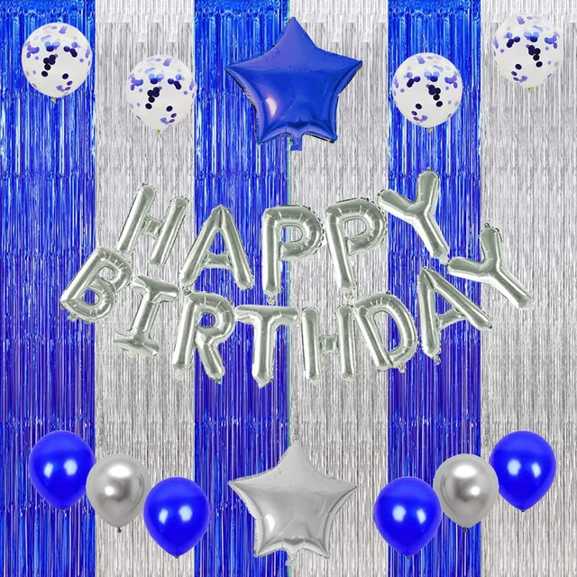Alt view image 4 of 6 - Graduation Backdrop Curtain Blue Silver Party Decorations 3 Pack Metallic Tinsel Foil Fringe Curtains Photo Booth Streamer Background for Birthday Wedding Party Christmas Decor