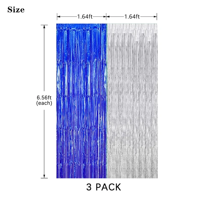 Alt view image 6 of 6 - Graduation Backdrop Curtain Blue Silver Party Decorations 3 Pack Metallic Tinsel Foil Fringe Curtains Photo Booth Streamer Background for Birthday Wedding Party Christmas Decor