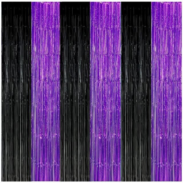 Main image of Graduation Decorations Purple Black Foil Fringe Backdrops 3 Pack Black Purple Party Decorations Streamer Tinsel Curtains for Graduation Birthday Halloween Party